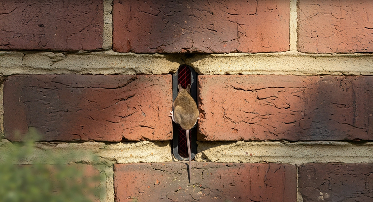 small rat entering property through crack