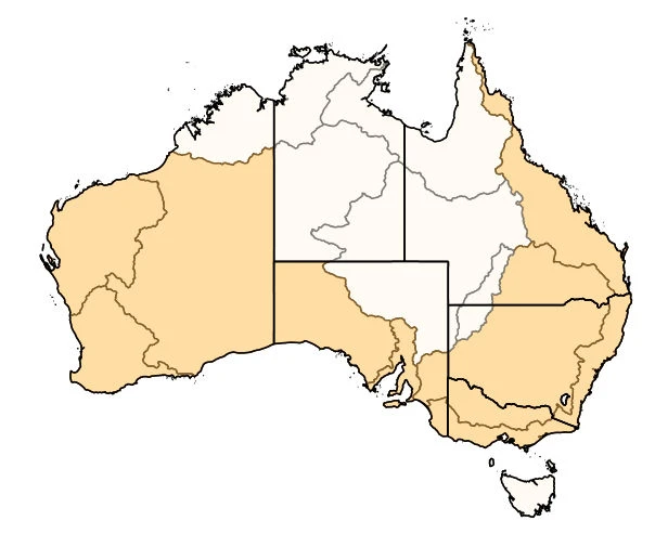 Distribution Coptotermes frenchi, C. lacteus