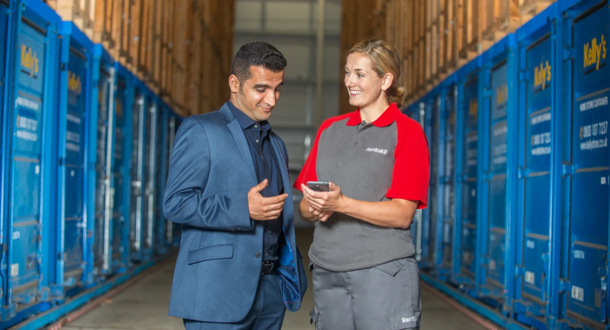 Rentokil Technician with customer at a warehouse