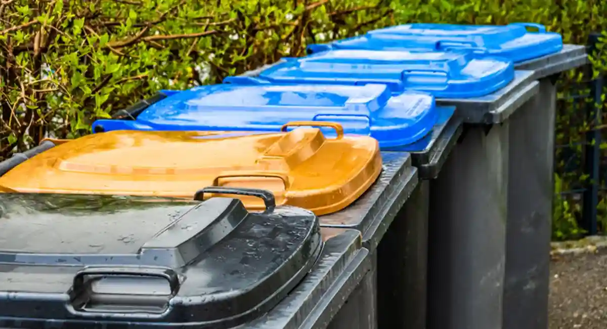 Not overloaded trash bins with lids shut